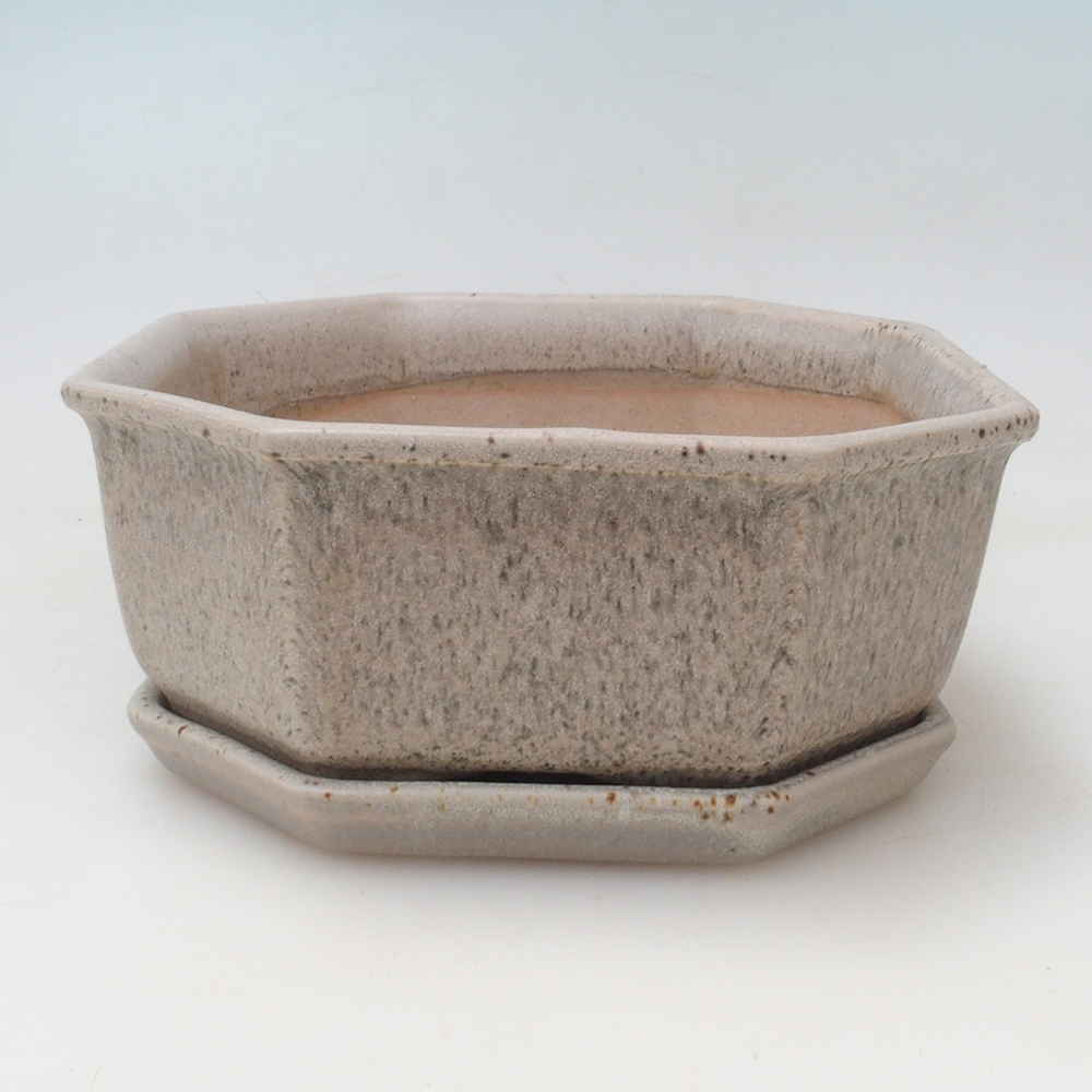 Bol bonsaï + soucoupe H13 - 12,5x12,5 x4,5 cm - beige