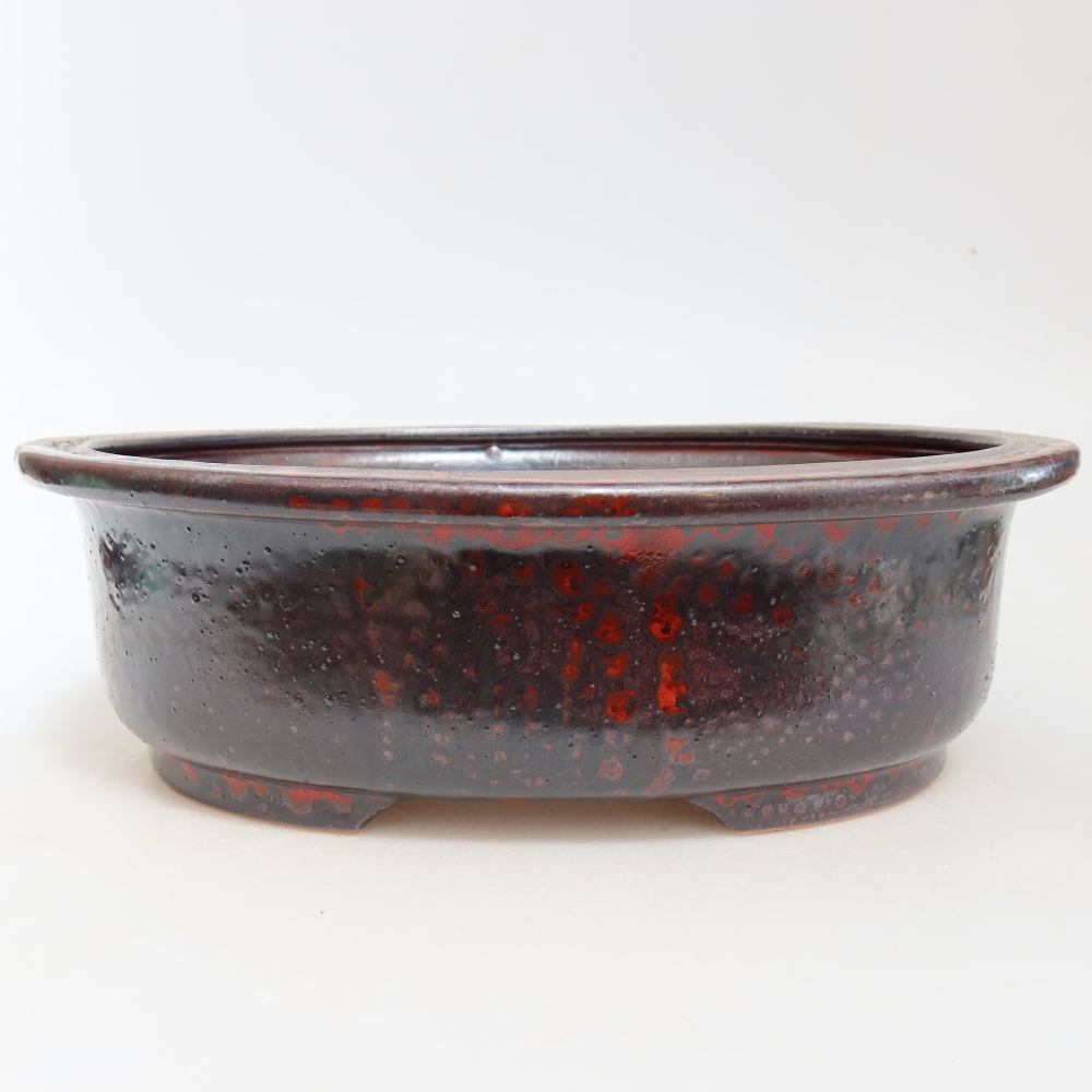 Pot à bonsaï en céramique 26 x 22 x 8 cm, couleur rouge métallisé
