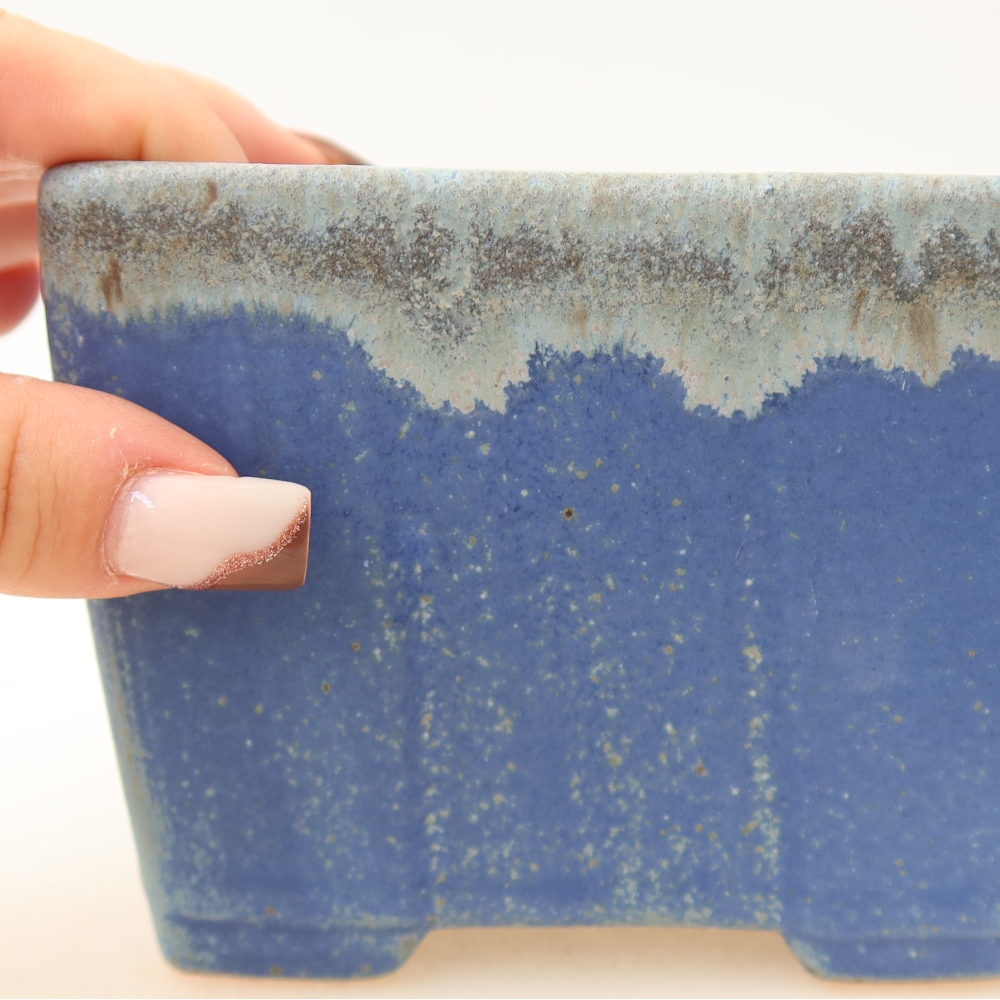 Pot à bonsaï en céramique 11,5 x 11,5 x 9 cm, couleur bleue