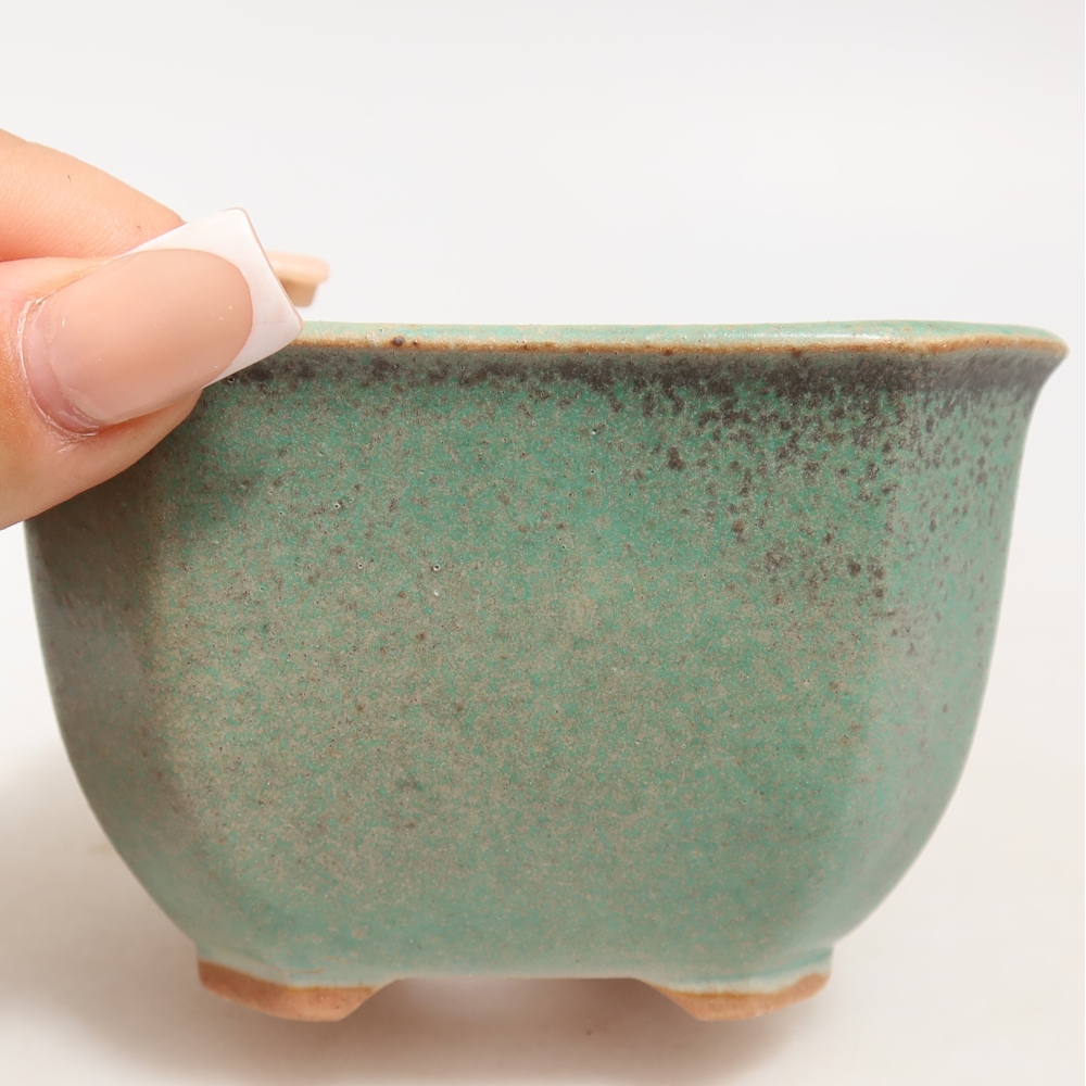 Pot à bonsaï en céramique 10 x 10 x 6,5 cm, couleur verte