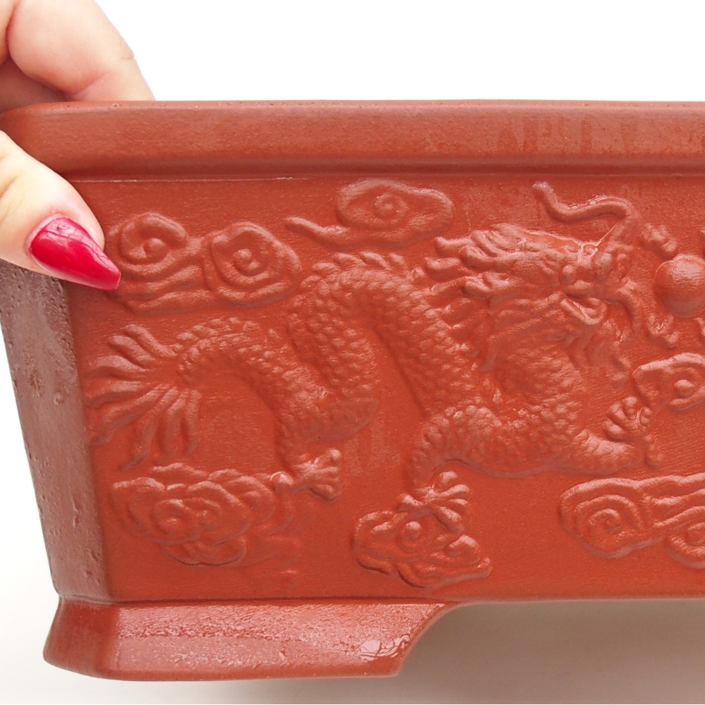 Bol à bonsaï en céramique 32,5 x 23 x 11,5 cm, couleur brique