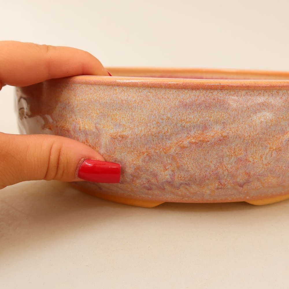 Pot à bonsaï en céramique 22,5 x 22,5 x 7 cm, couleur rose