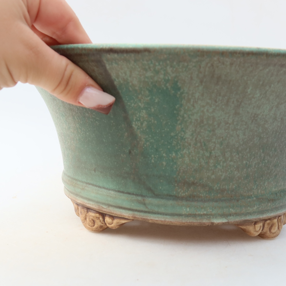 Pot à bonsaï en céramique 24,5 x 24,5 x 11,5 cm, couleur verte