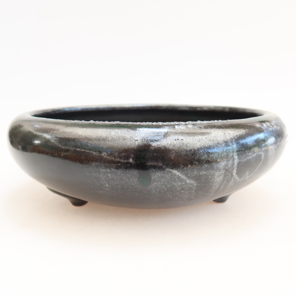 Pot à bonsaï en céramique 20,5 x 20,5 x 7 cm, couleur verte