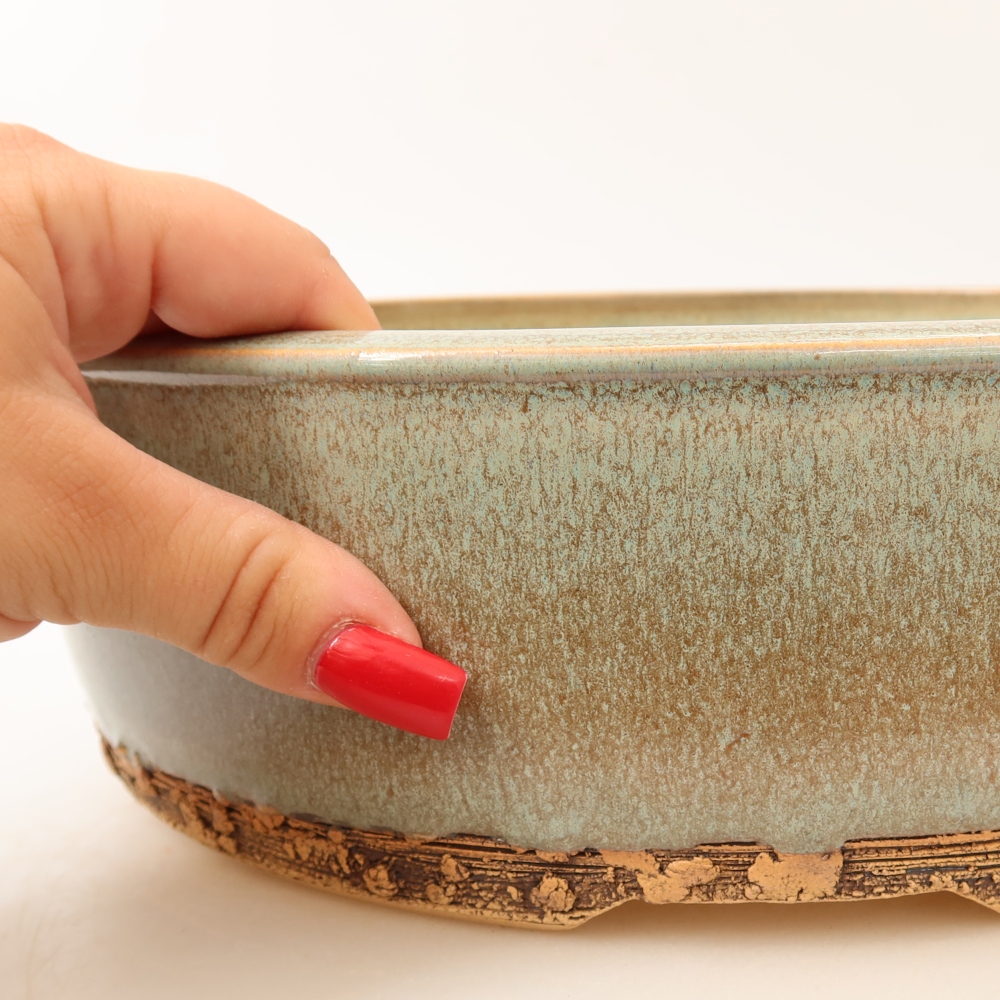 Pot à bonsaï en céramique 29 x 29 x 8,5 cm, couleur verte