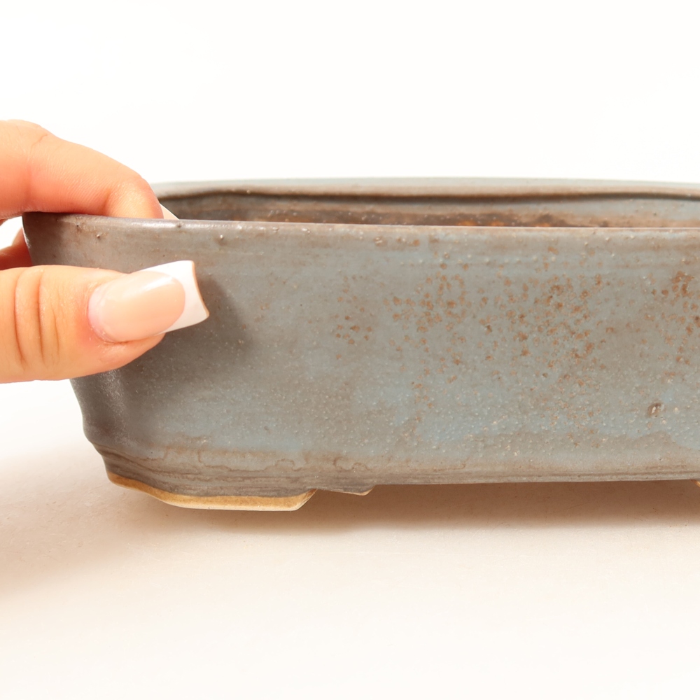 Pot à bonsaï en céramique 21,5 x 18 x 6 cm, couleur bleue