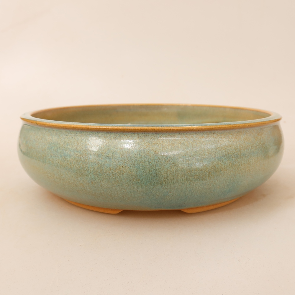 Pot à bonsaï en céramique 21,5 x 21,5 x 6,5 cm, couleur verte