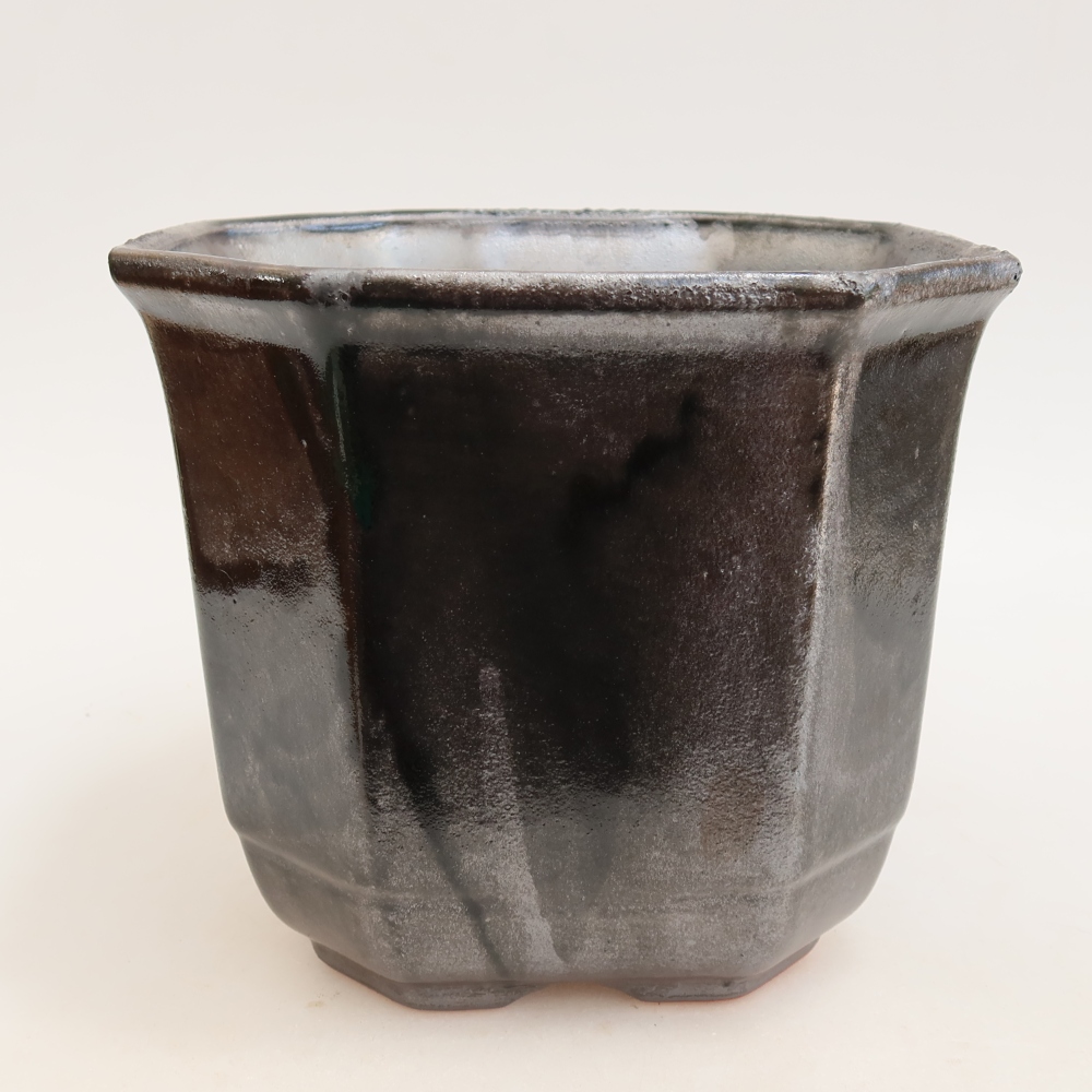Pot à bonsaï en céramique 17,5 x 17,5 x 15,5 cm, couleur métallique