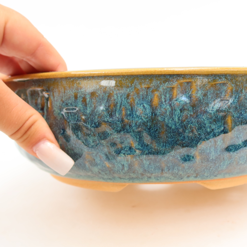 Pot à bonsaï en céramique 23 x 23 x 7 cm, couleur bleue