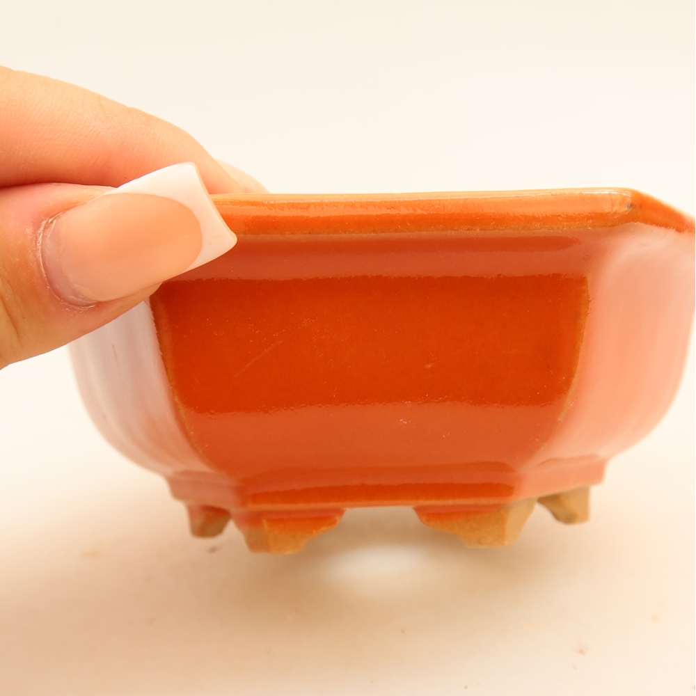 Pot à bonsaï en céramique 12 x 10,5 x 4 cm, couleur orange