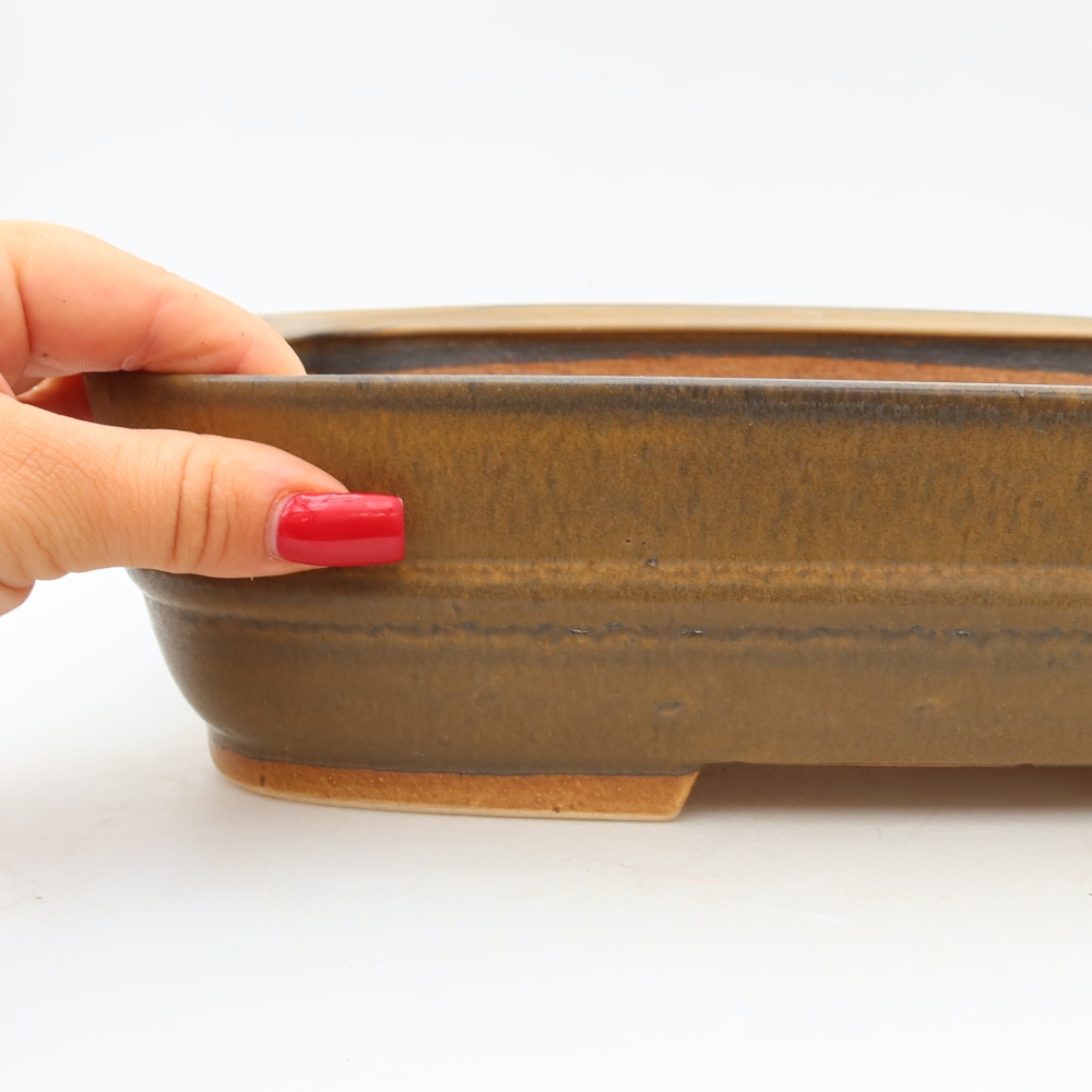 Pot à bonsaï en céramique 30 x 24,5 x 7,5 cm, couleur marron
