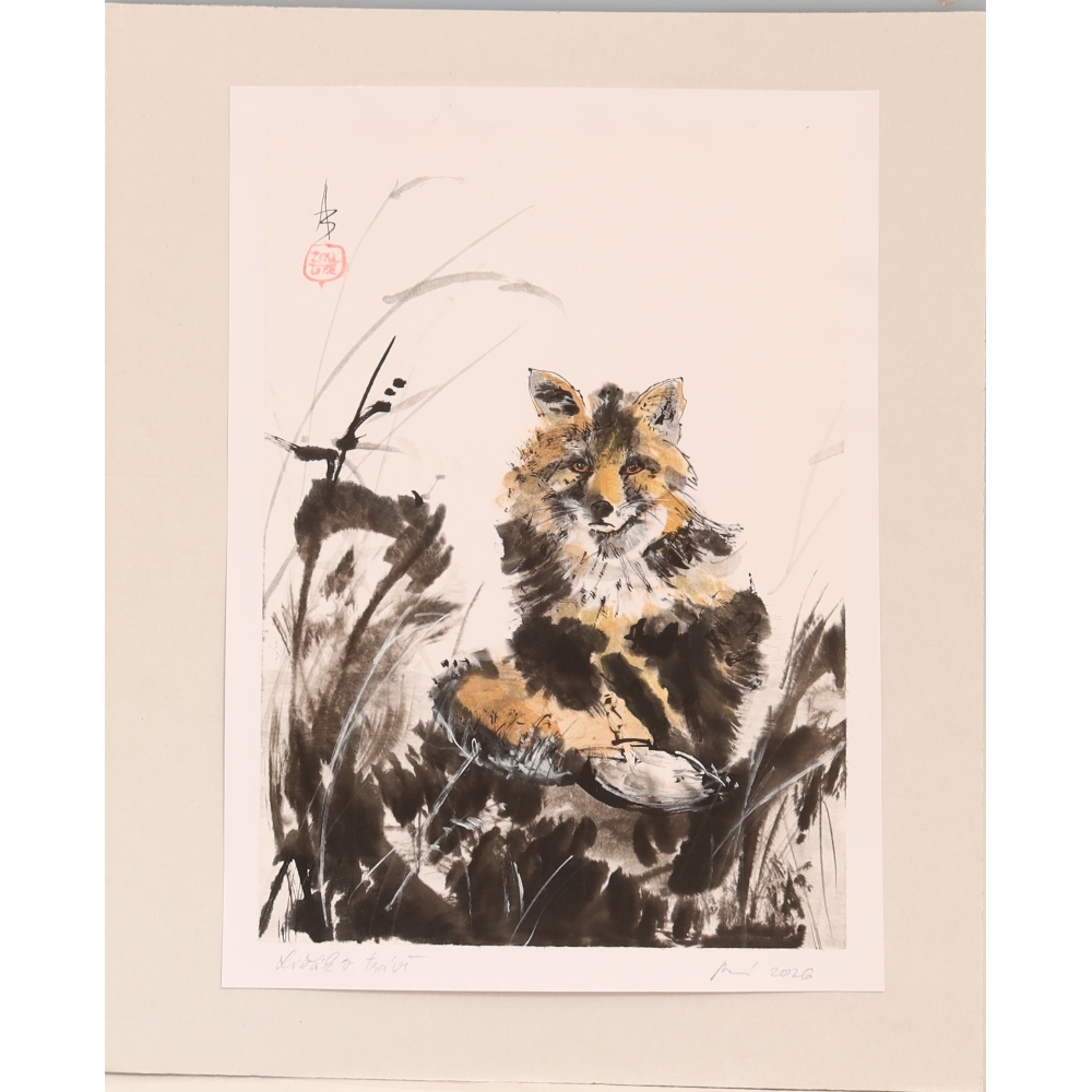 Calligraphie - Un renard dans l'herbe