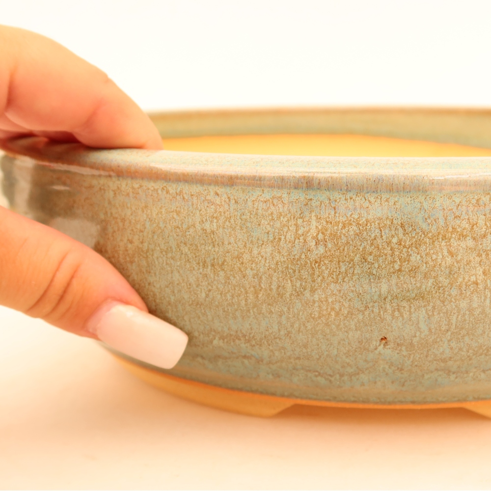 Pot à bonsaï en céramique 26,5 x 26,5 x 7 cm, couleur verte