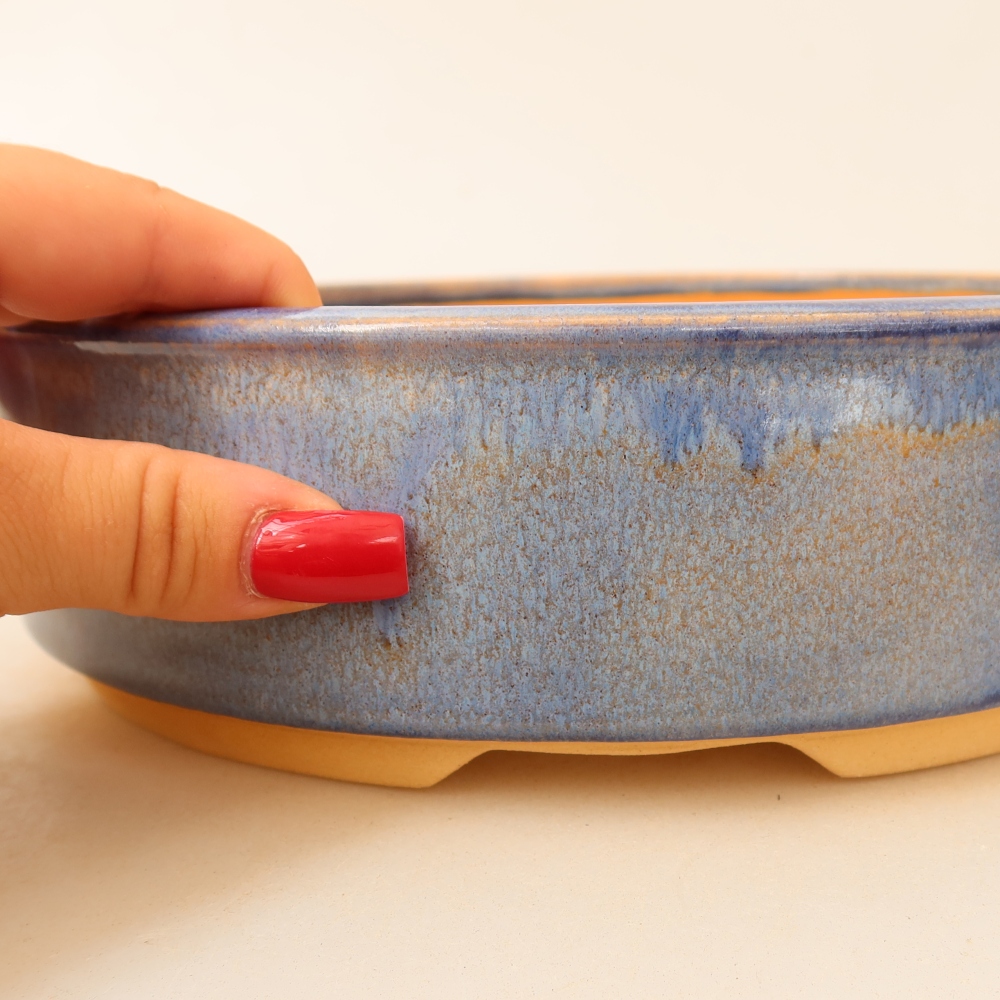 Pot à bonsaï en céramique 23 x 23 x 6,5 cm, couleur bleue