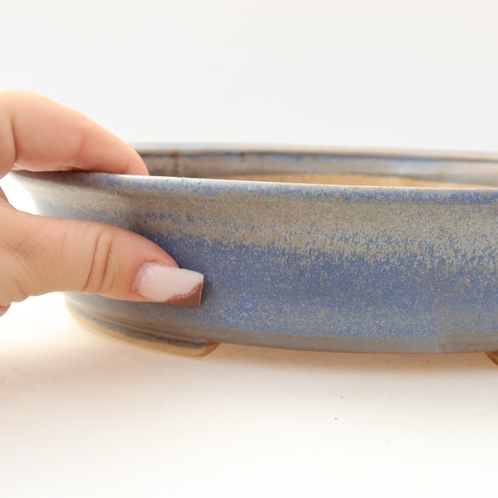 Pot à bonsaï en céramique 26 x 24 x 6 cm, couleur bleue