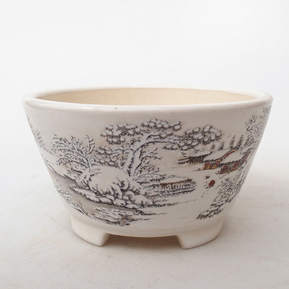 Bol à bonsaï en céramique 12 x 12 x 6,5 cm, couleur blanc