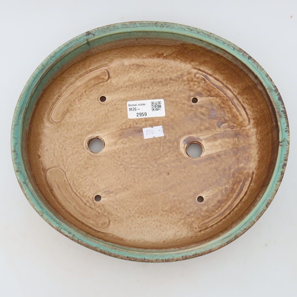 Pot à bonsaï en céramique 27 x 24 x 5,5 cm, couleur verte