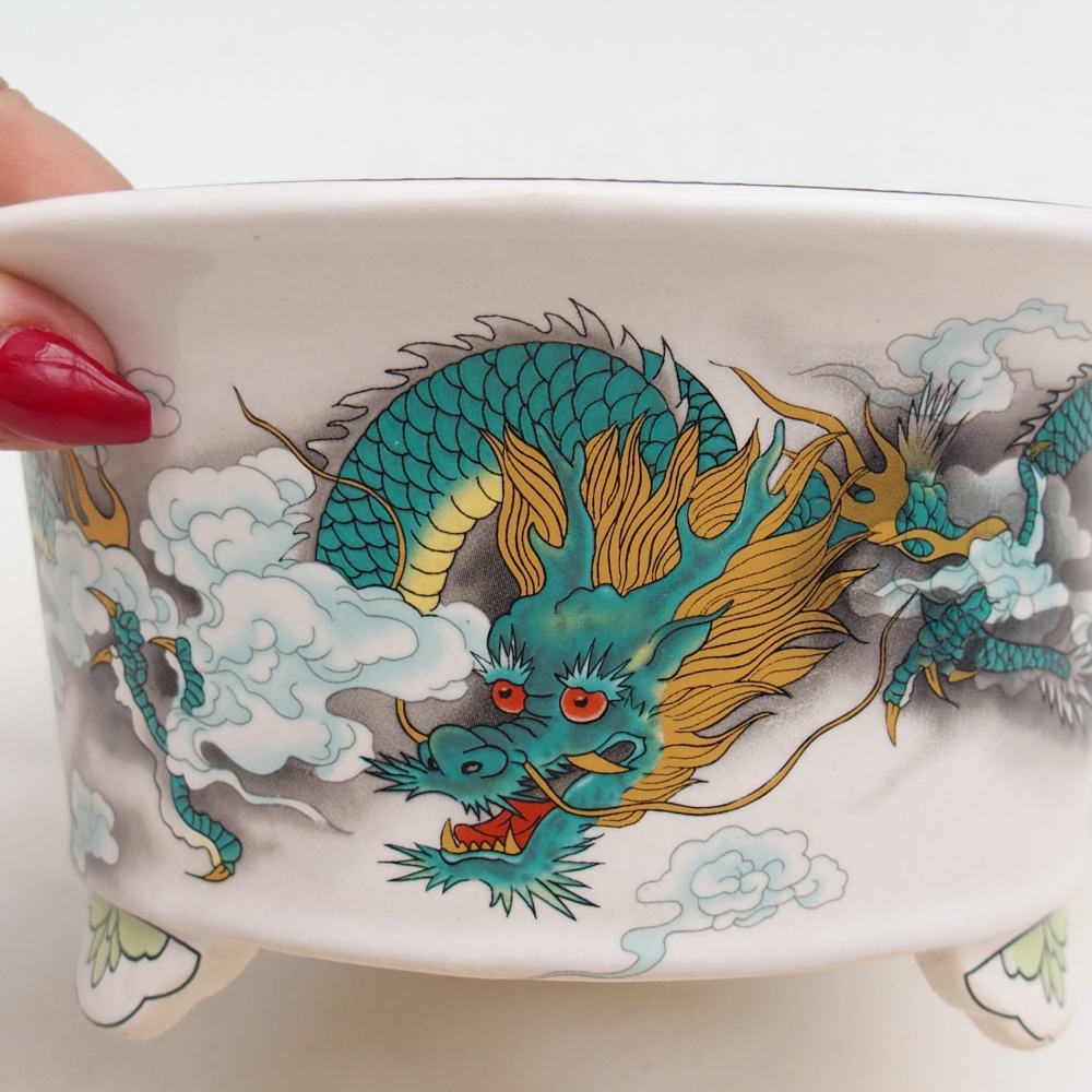 Bol à bonsaï en céramique 17 x 17 x 9 cm, couleur vert-blanc