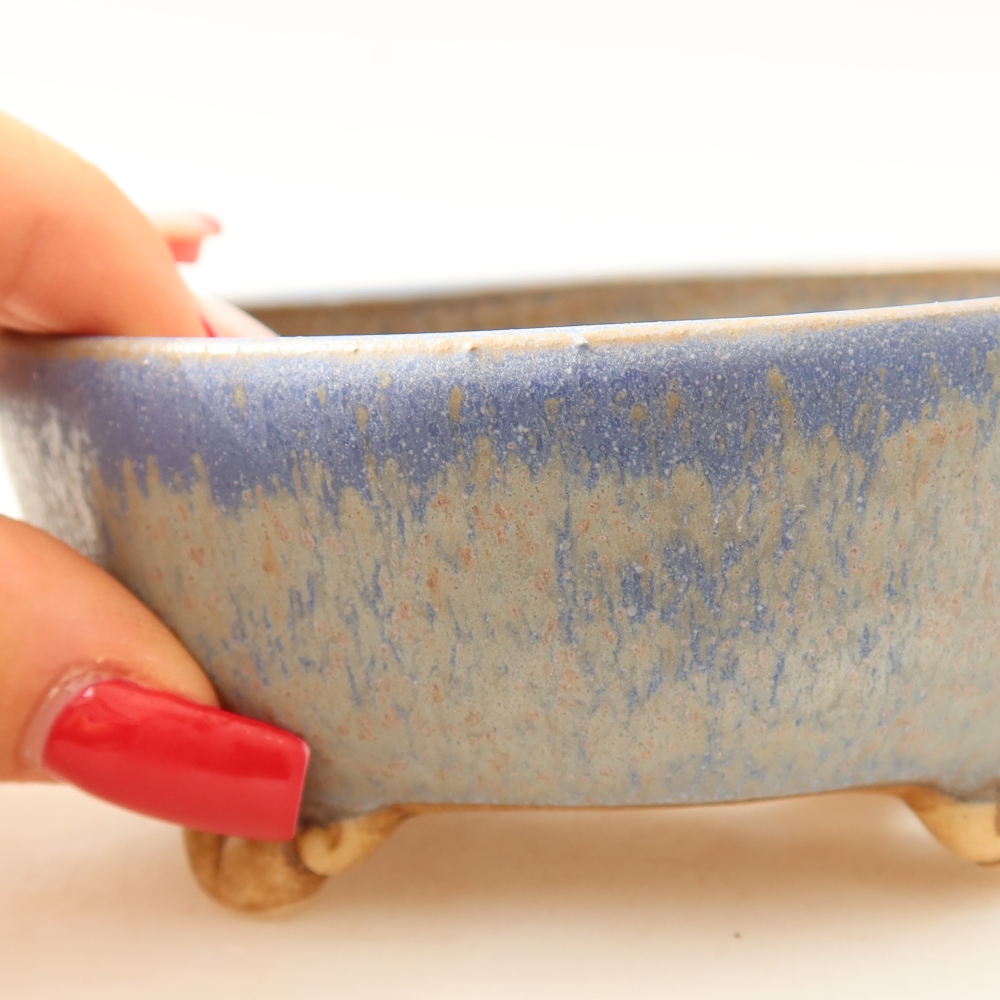Pot à bonsaï en céramique 10,5 x 10,5 x 4 cm, couleur bleue