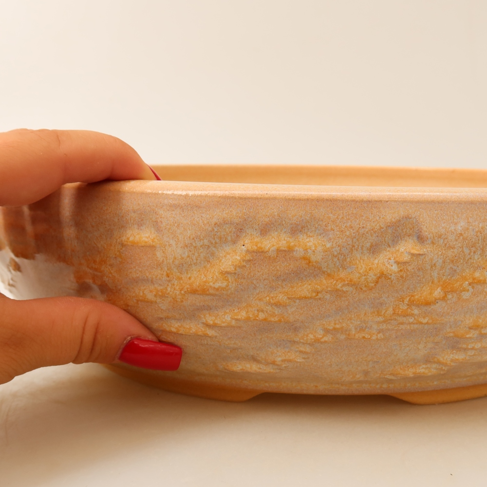 Pot à bonsaï en céramique 31,5 x 31,5 x 7,5 cm, couleur beige
