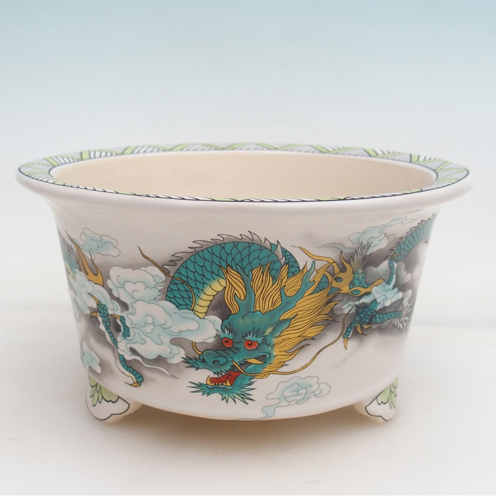 Bol à bonsaï en céramique 17 x 17 x 9 cm, couleur vert-blanc