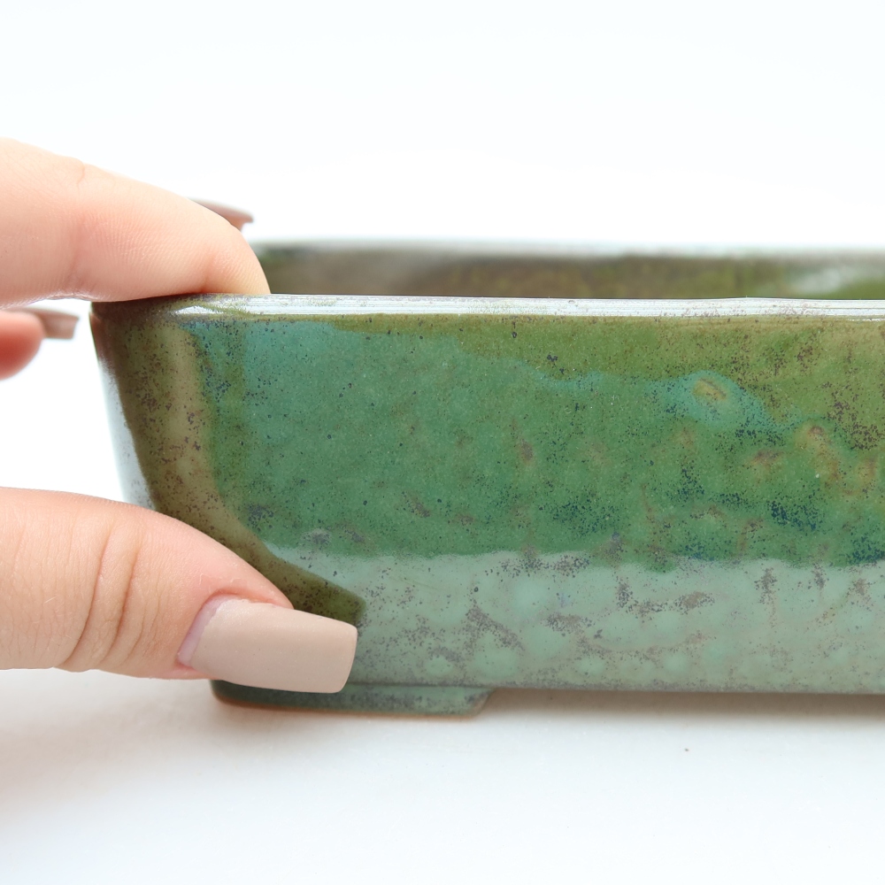 Pot à bonsaï en céramique 16 x 10,5 x 5,5 cm, couleur verte