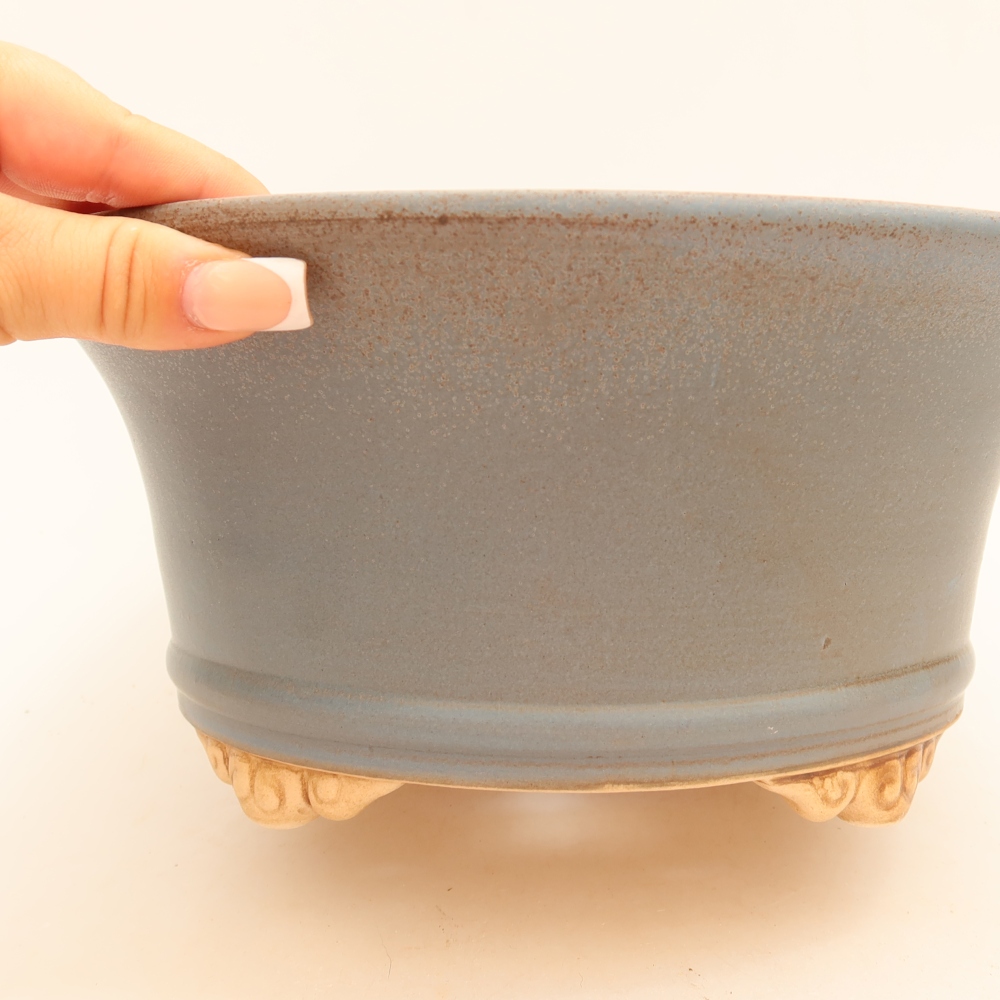 Pot à bonsaï en céramique 24,5 x 24,5 x 11 cm, couleur bleue