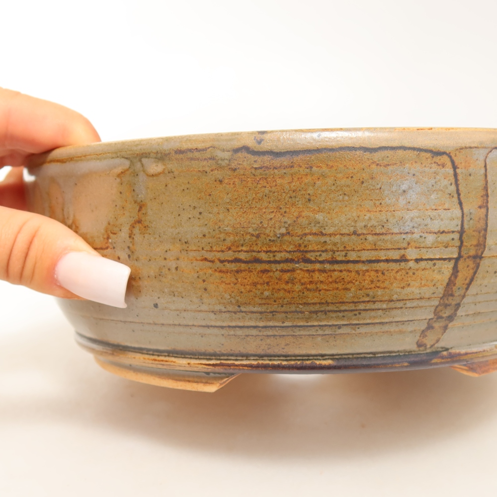 Pot à bonsaï en céramique 19 x 19 x 7 cm, couleur grise