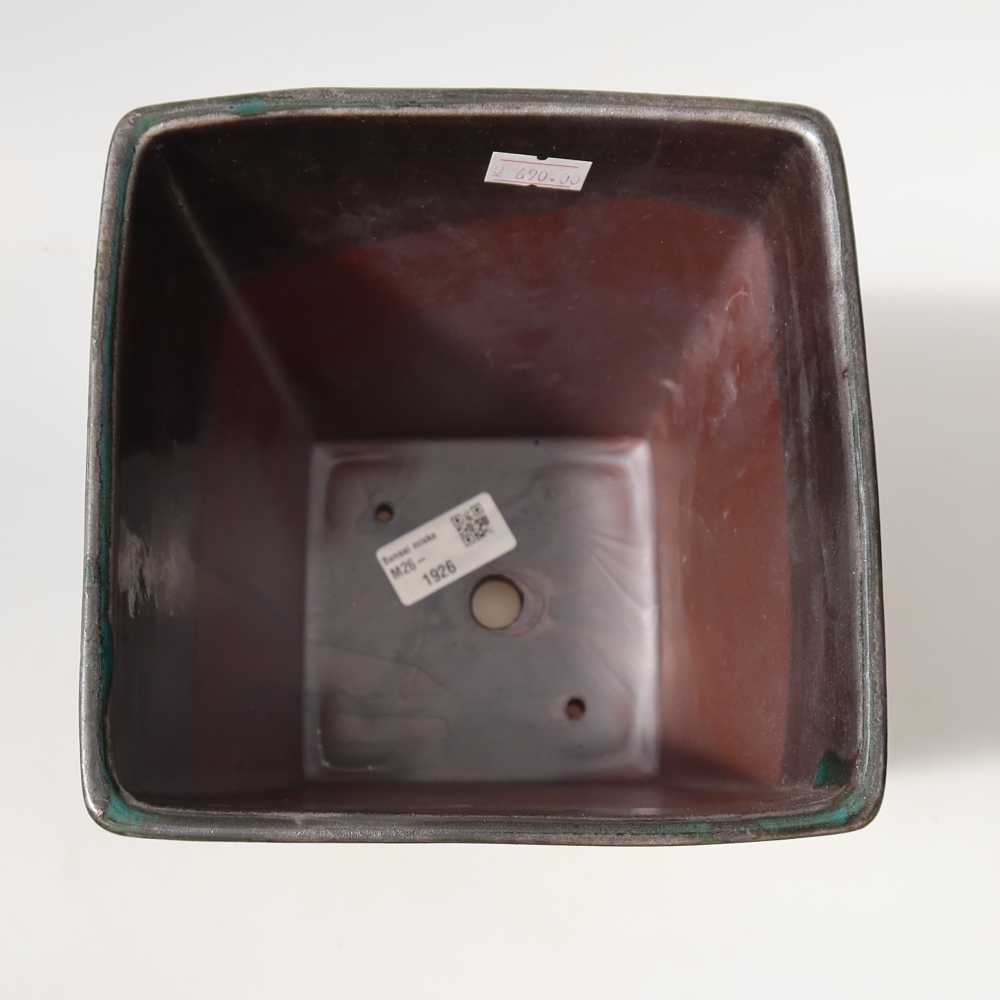 Pot à bonsaï en céramique 15 x 15 x 19,5 cm, couleur vert métallisé