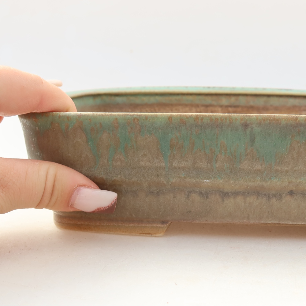 Pot à bonsaï en céramique 22,5 x 18 x 6 cm, couleur verte