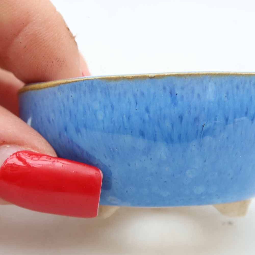 Pot à bonsaï en céramique 6 x 6 x 3 cm, couleur bleue