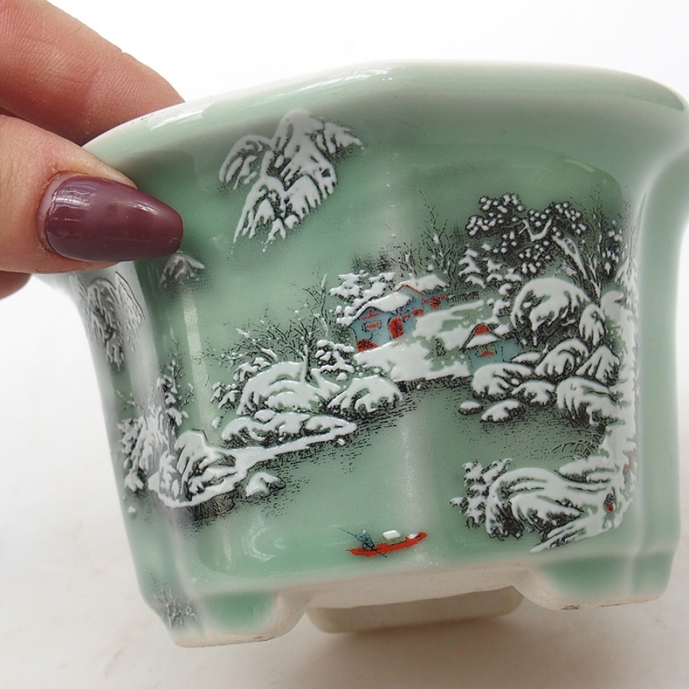 Bol à bonsaï en céramique 11,5 x 11,5 x 7 cm, couleur zielony