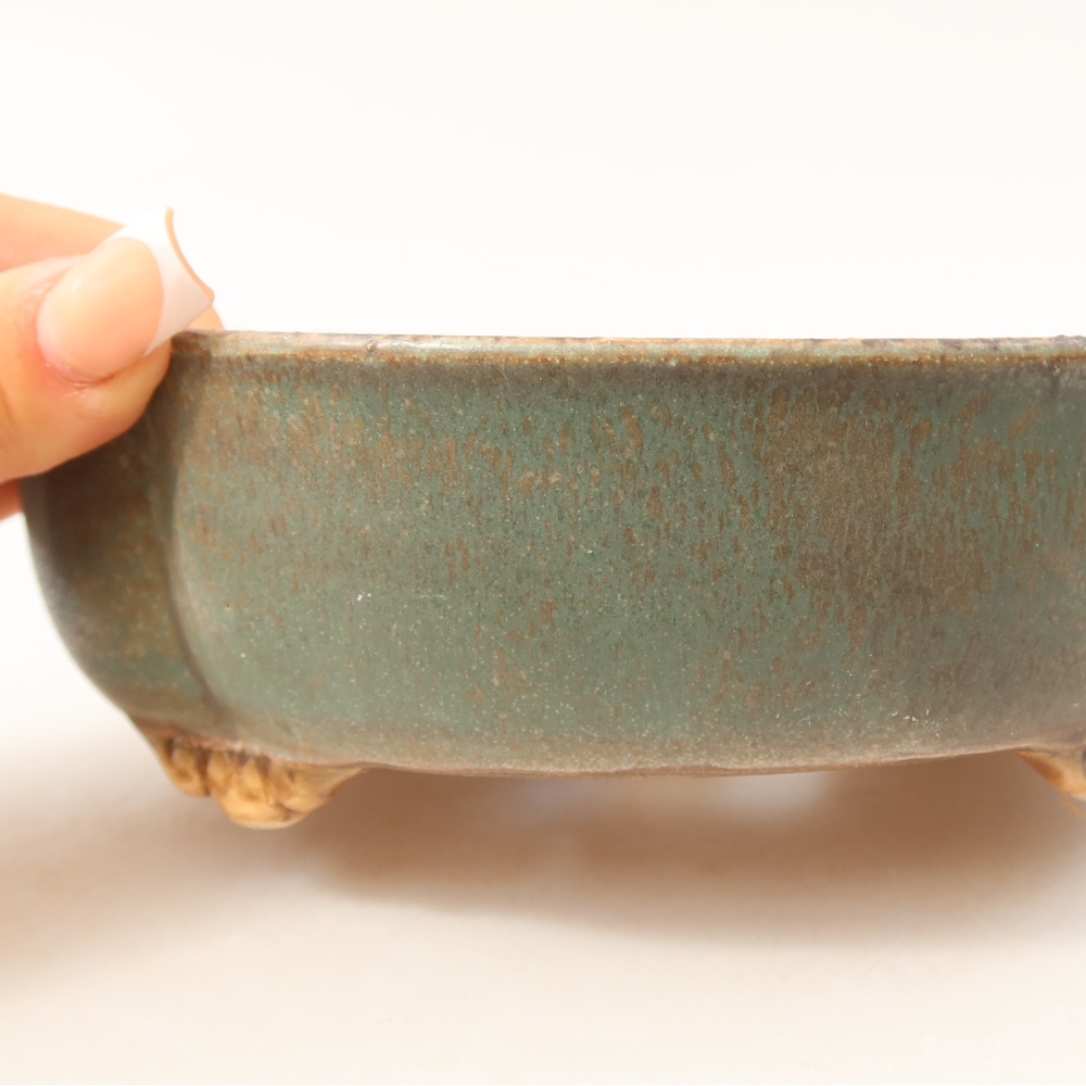 Pot à bonsaï en céramique 17,5 x 15,5 x 5,5 cm, couleur verte