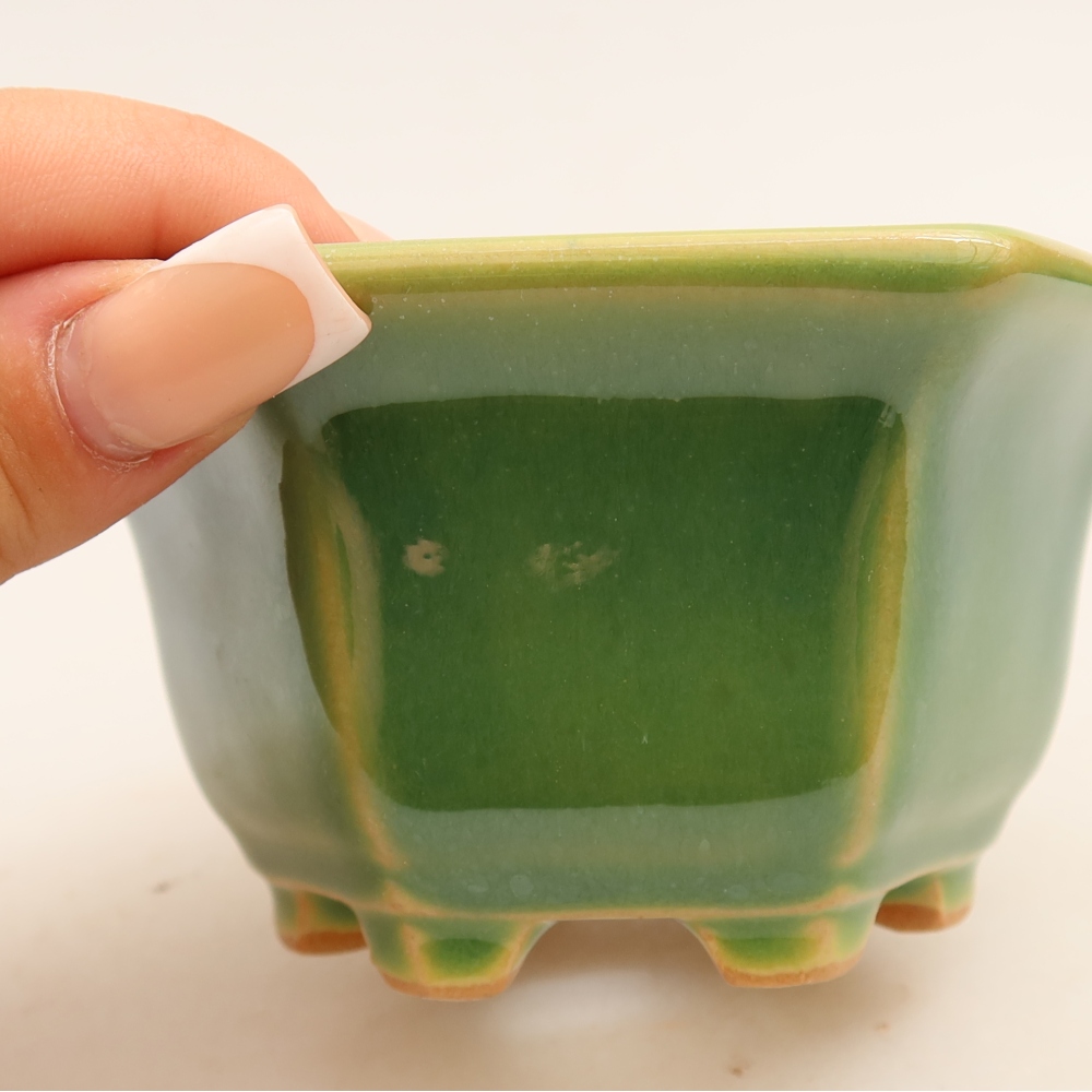 Pot à bonsaï en céramique 10,5 x 9,5 x 5,5 cm, couleur verte
