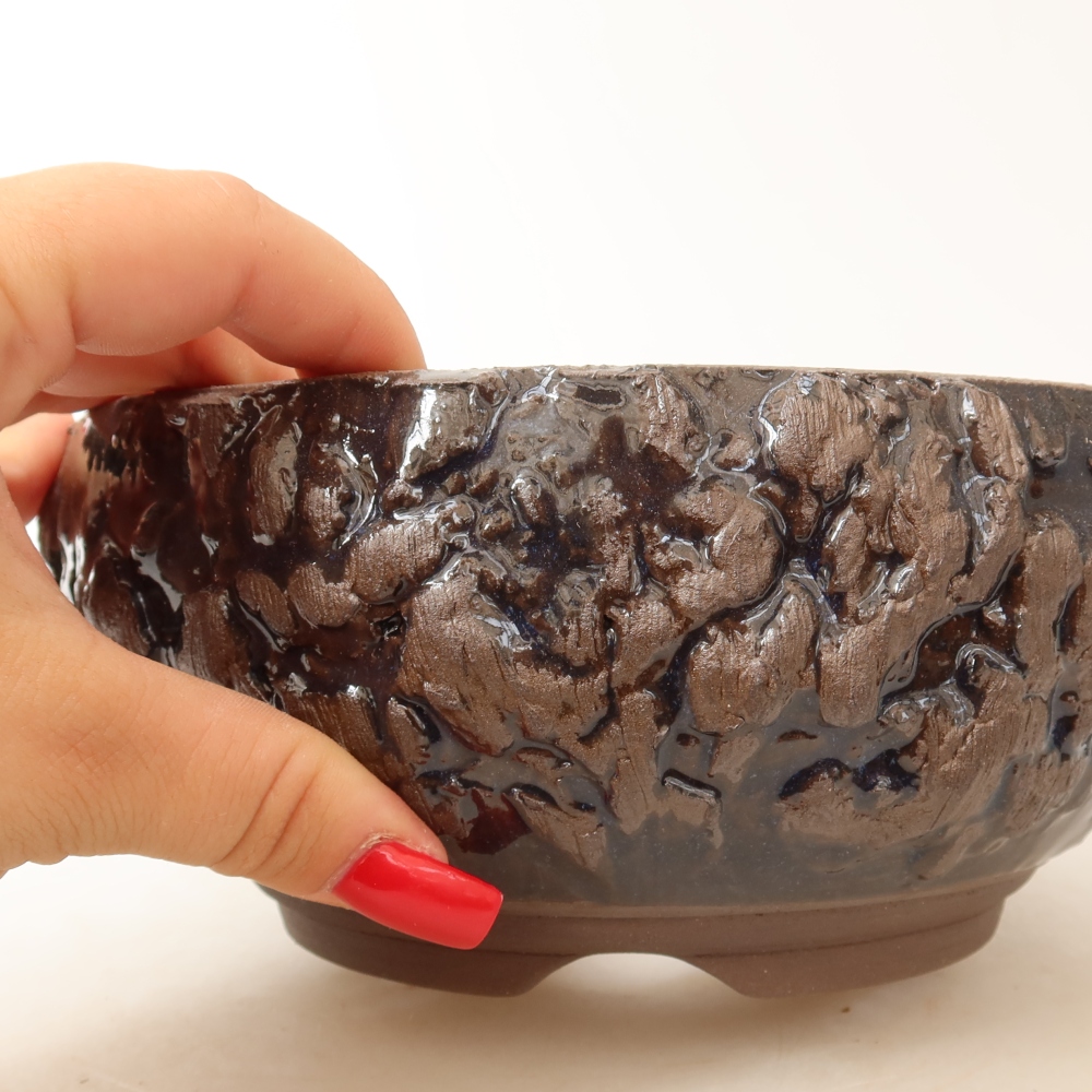 Pot à bonsaï en céramique 17 x 17 x 8 cm, couleur marron