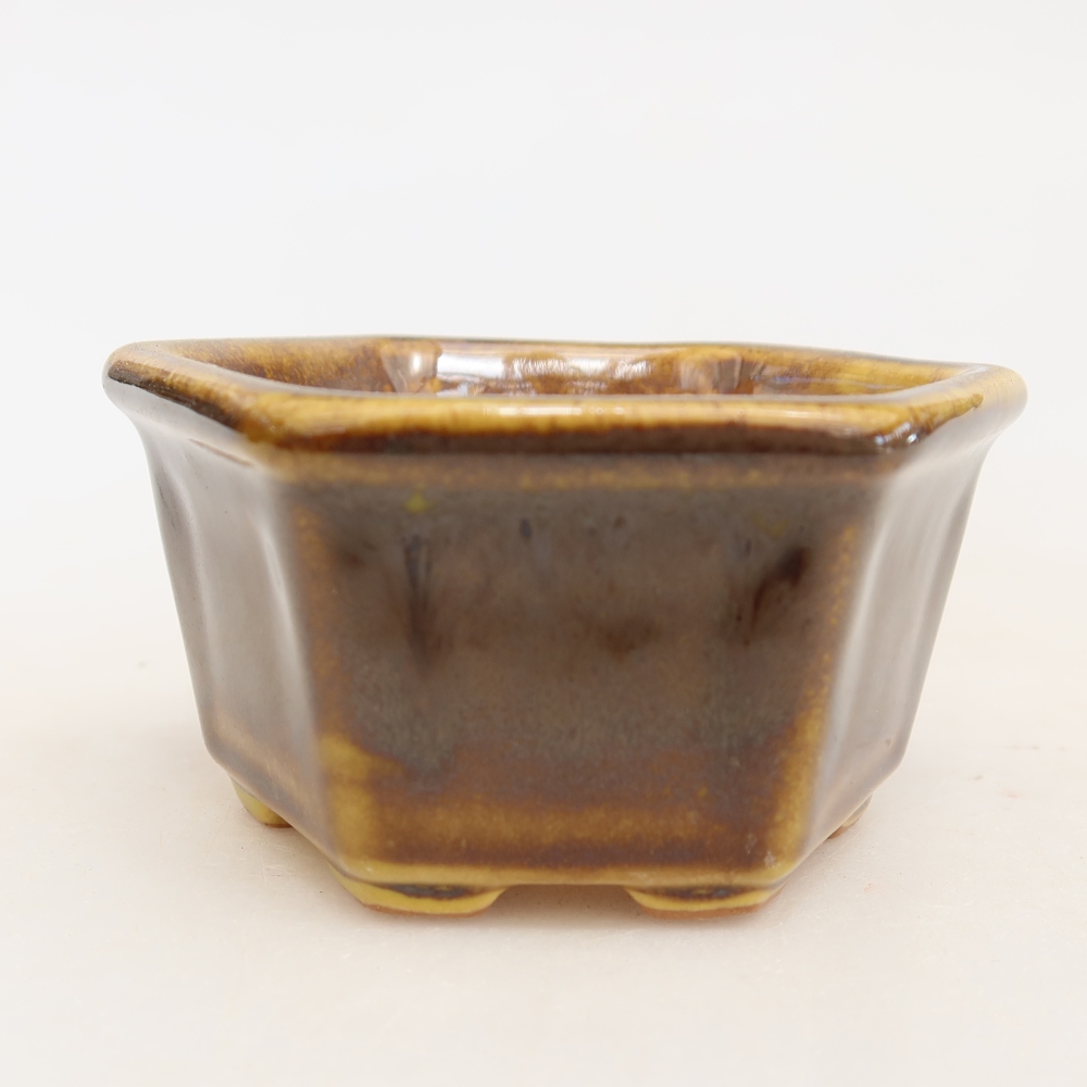 Pot à bonsaï en céramique 7,5 x 7 x 4 cm, couleur brun-jaune