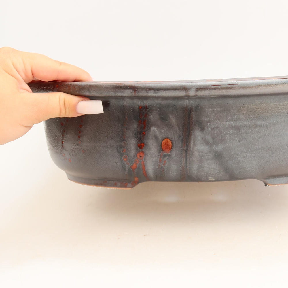 Pot à bonsaï en céramique 36 x 30 x 9 cm, couleur rouge métallisé