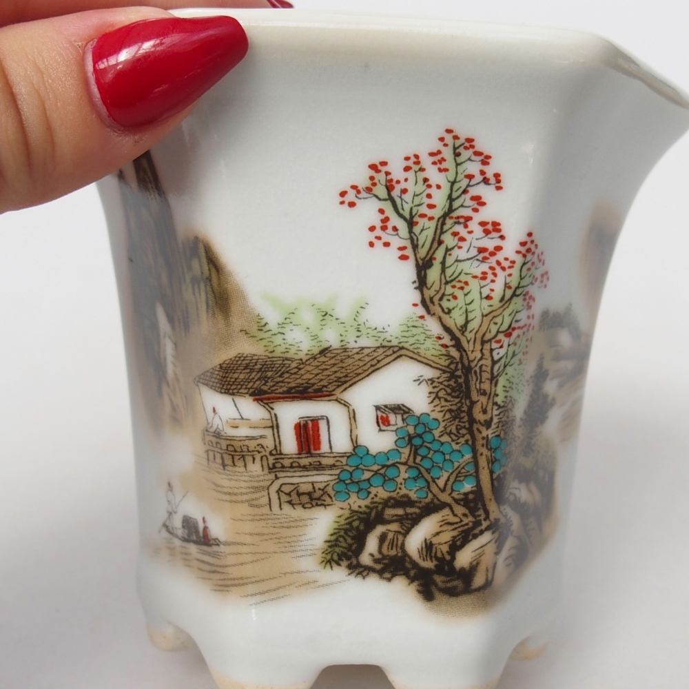 Bol à bonsaï en céramique 10 x 9 x 9 cm, couleur blanc