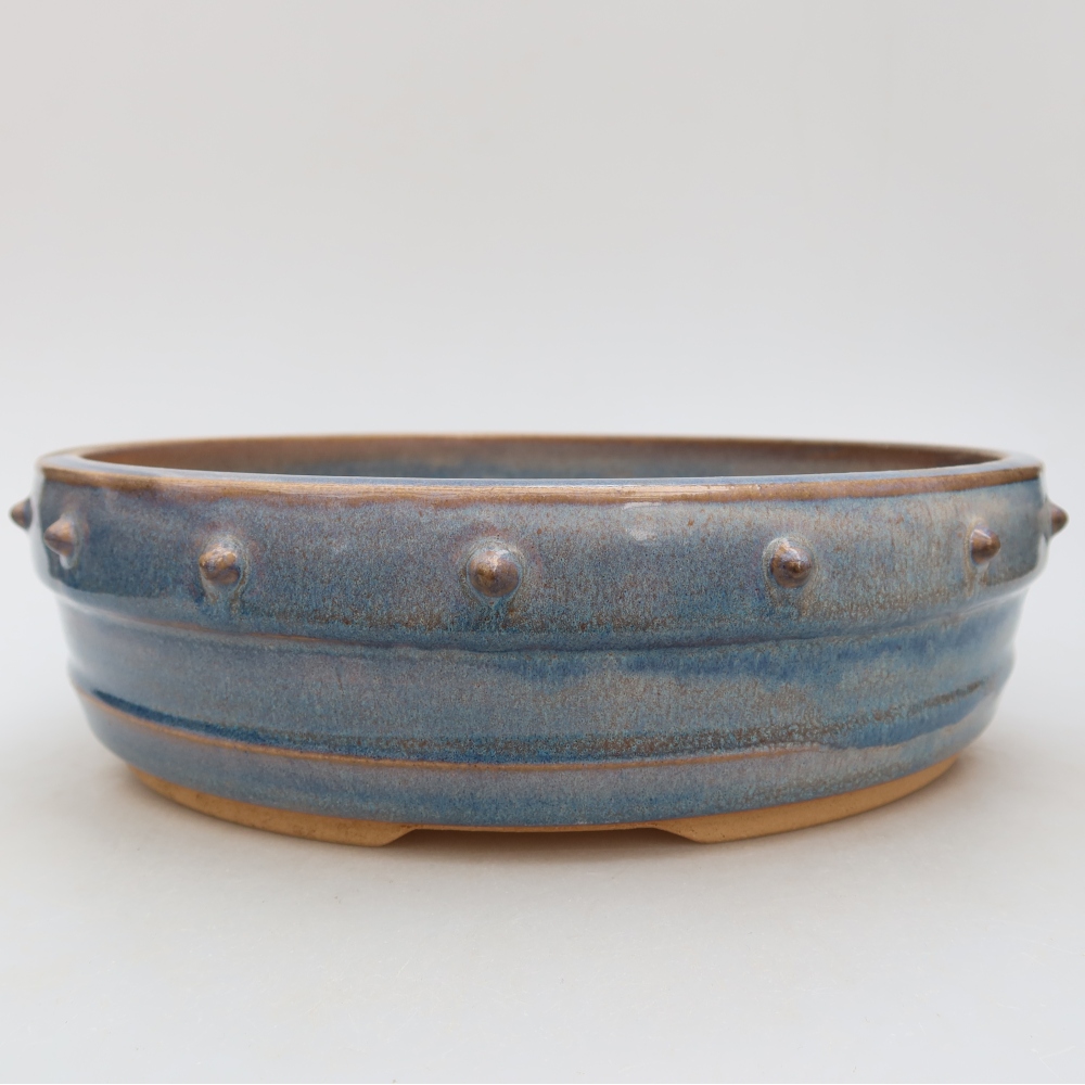 Pot à bonsaï en céramique 23,5 x 23,5 x 7 cm, couleur bleue