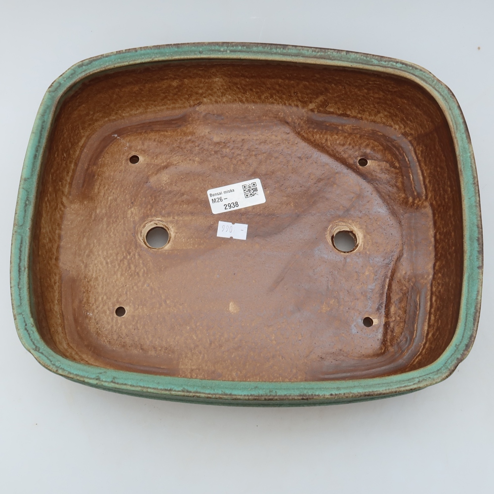 Pot à bonsaï en céramique 29,5 x 24,5 x 7 cm, couleur verte