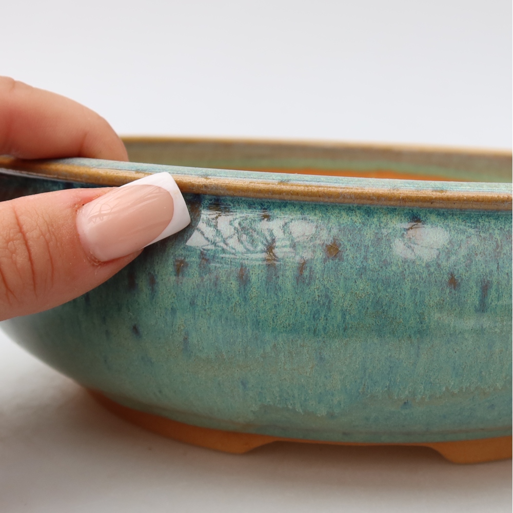 Bol à bonsaï en céramique 22,5 x 22,5 x 7 cm, vert