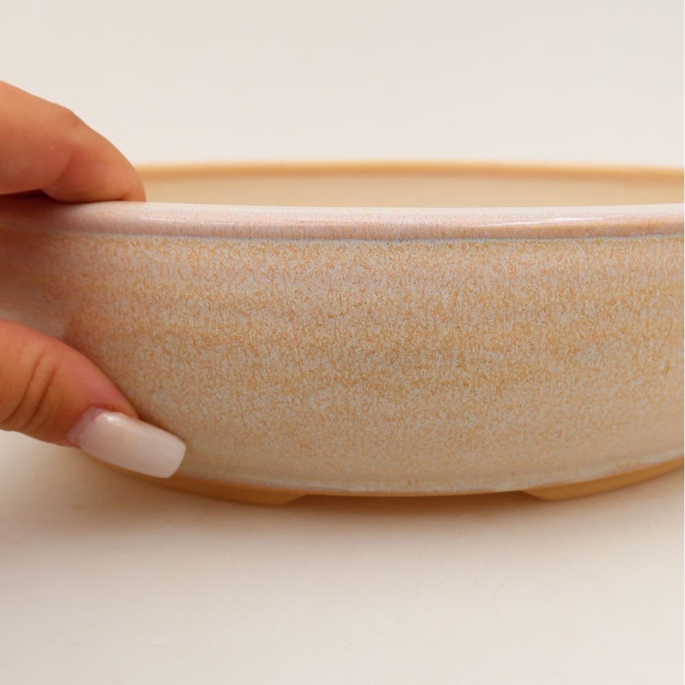 Pot à bonsaï en céramique 27 x 27 x 6,5 cm, couleur beige