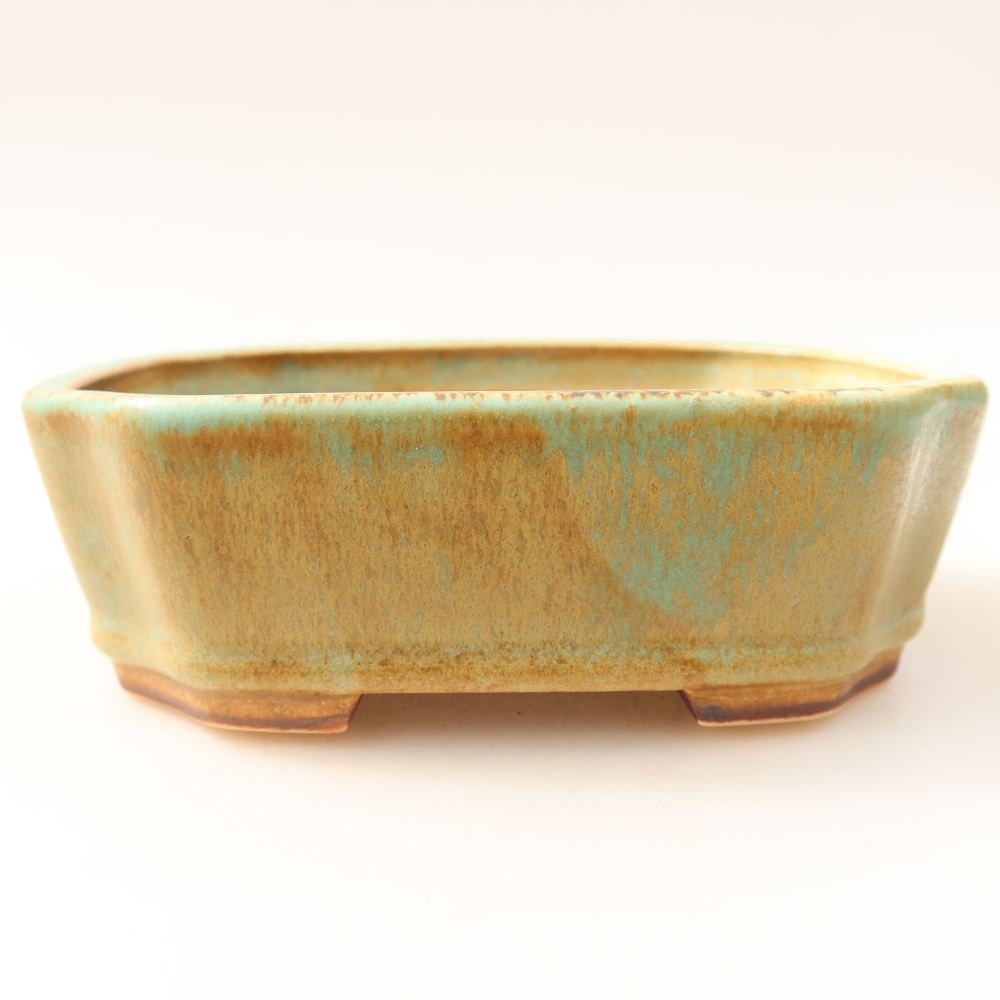 Pot à bonsaï en céramique 13,5 x 11,5 x 4 cm, couleur verte