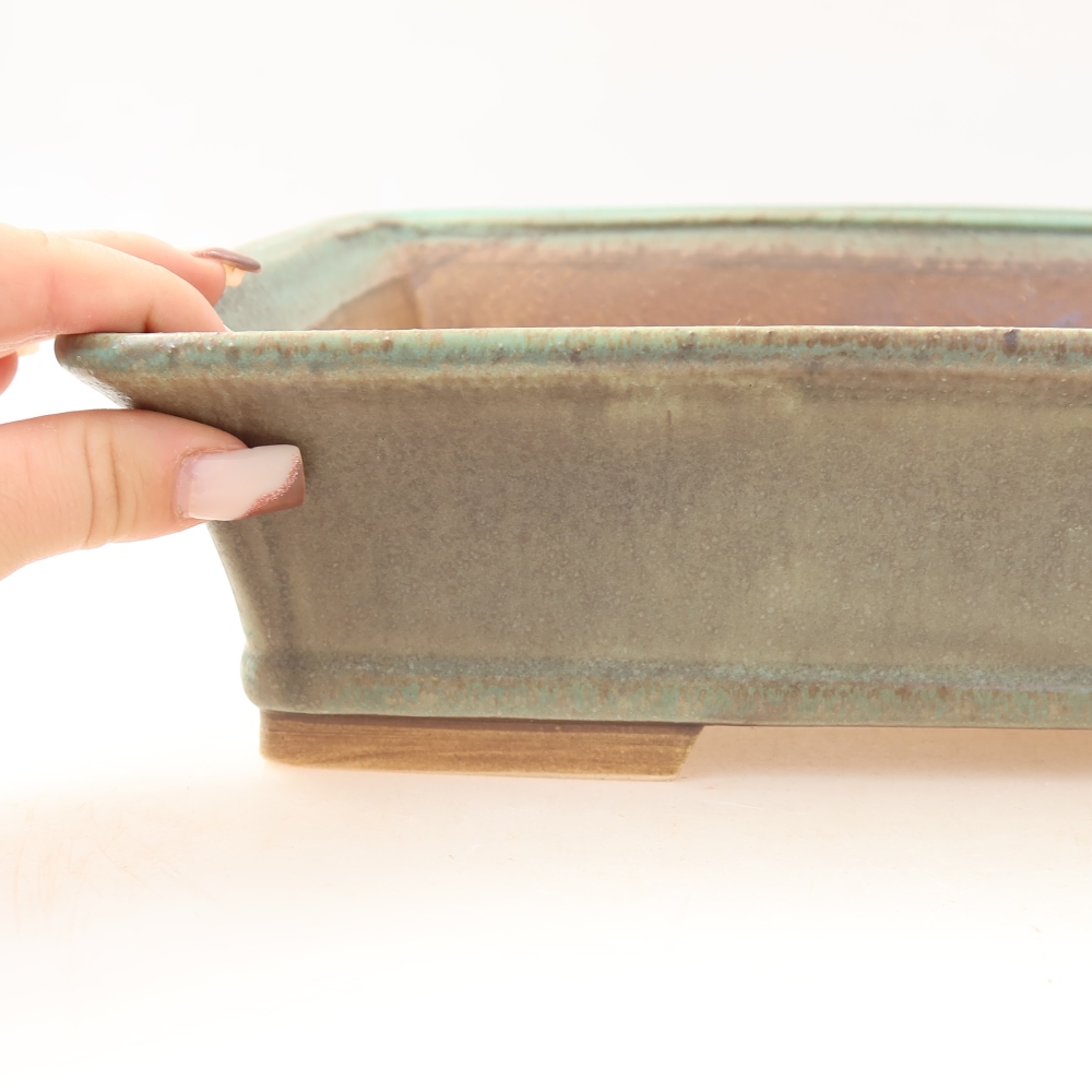 Pot à bonsaï en céramique 29,5 x 24,5 x 8 cm, couleur verte