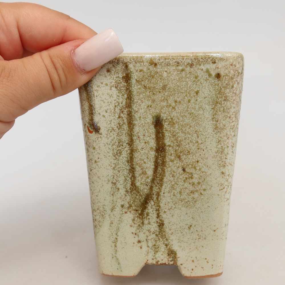 Pot à bonsaï en céramique 7,5 x 7,5 x 11 cm, couleur beige