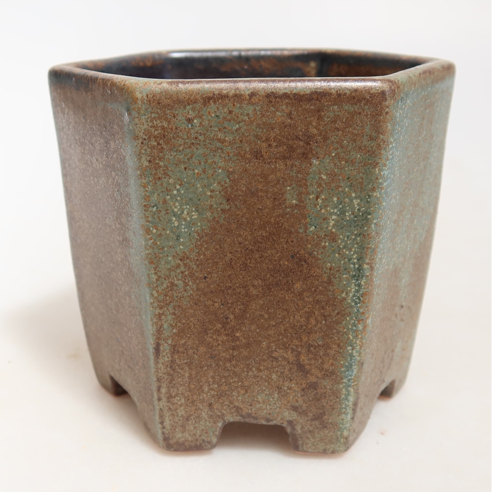 Pot à bonsaï en céramique 9 x 8,5 x 8 cm, couleur brun-vert