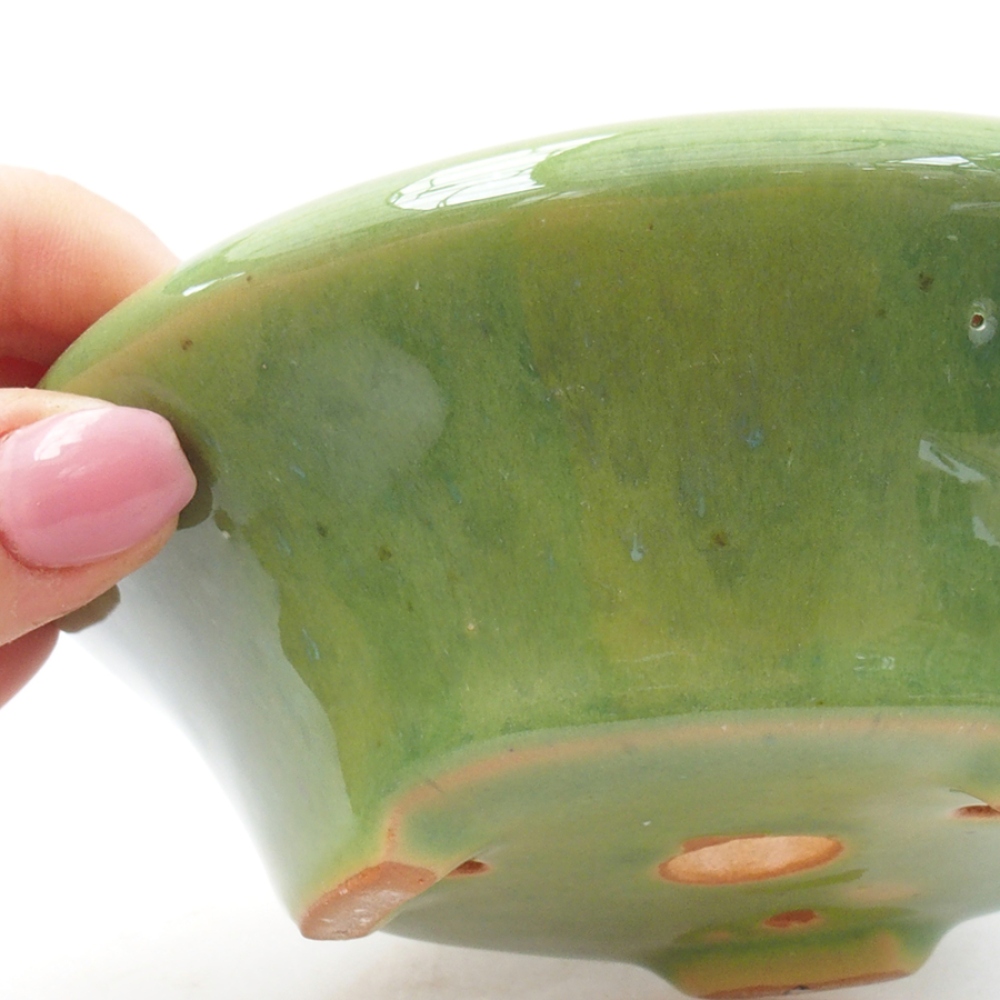 Bol à bonsaï en céramique 13,5 x 13,5 x 5 cm, vert