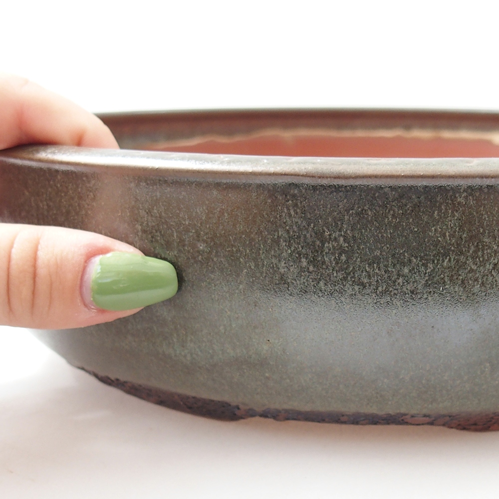 Bol à bonsaï en céramique 25,5 x 25,5 x 6,5 cm, vert