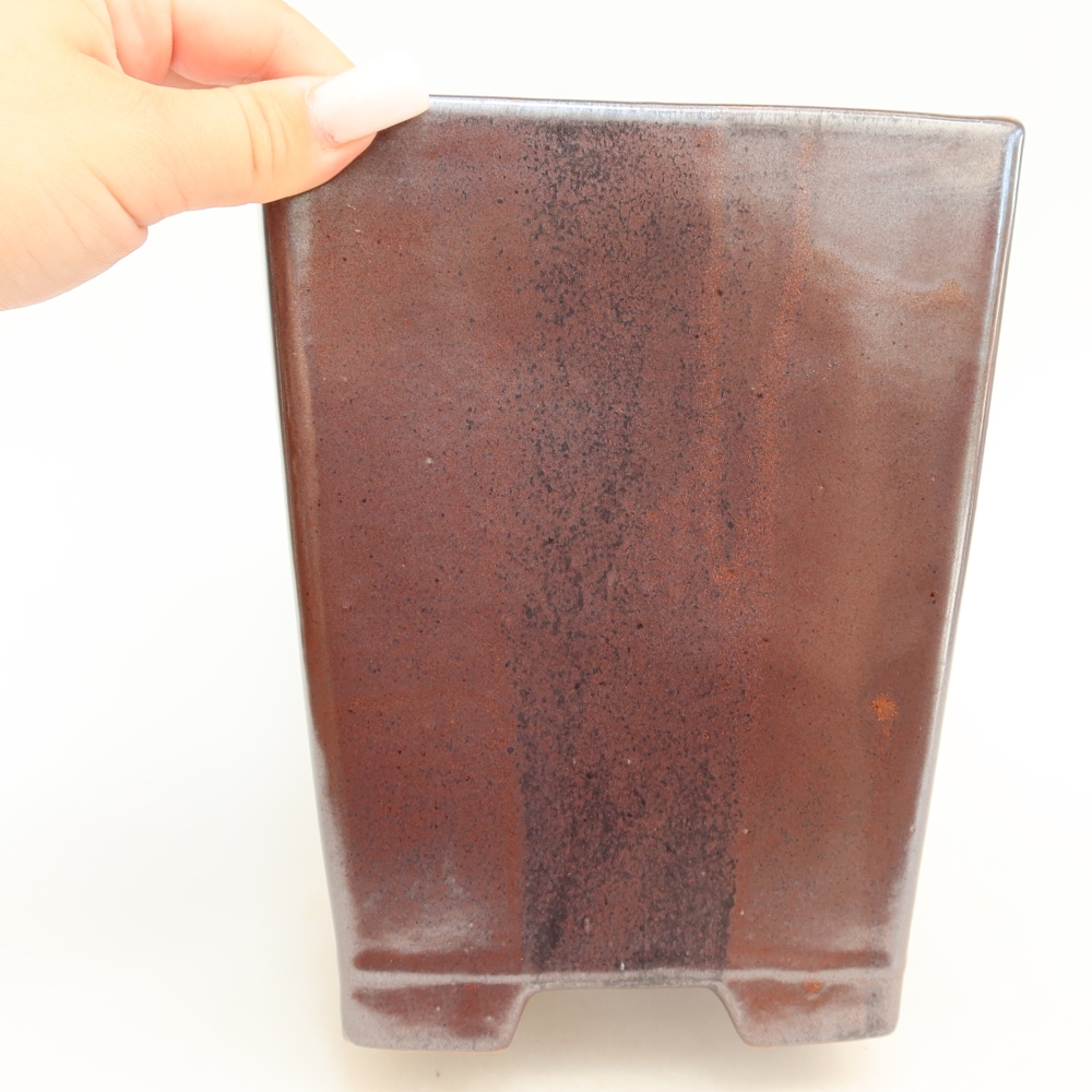 Pot à bonsaï en céramique 15,5 x 15,5 x 19 cm, couleur marron
