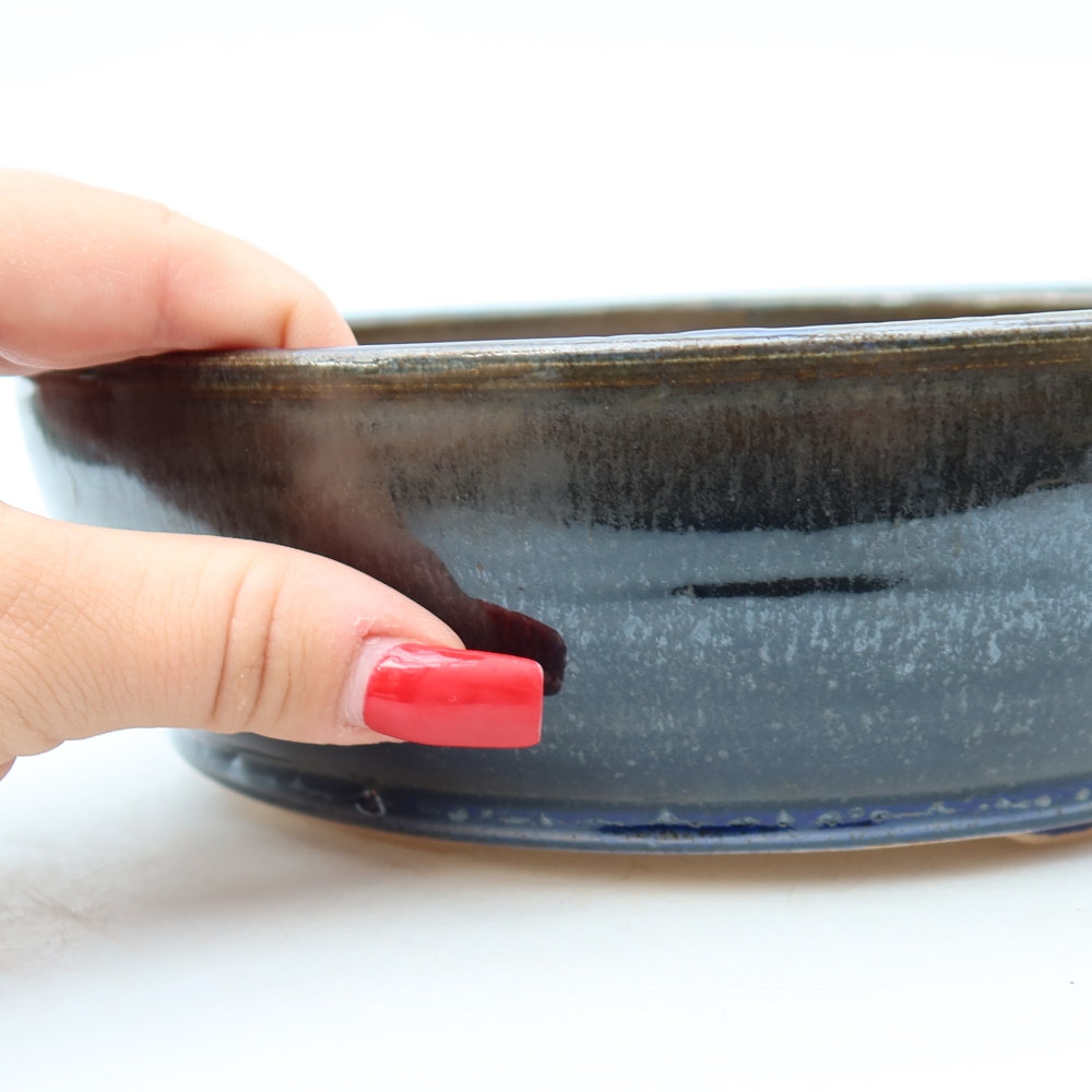Pot à bonsaï en céramique 21 x 21 x 6 cm, couleur bleue